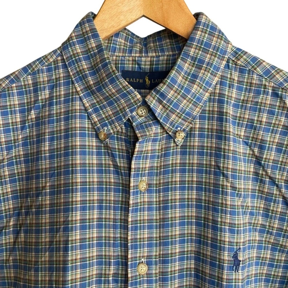Ralph Lauren Men's Size Large Plaid Pony Button Down Long Sleeve Shirt Cotton